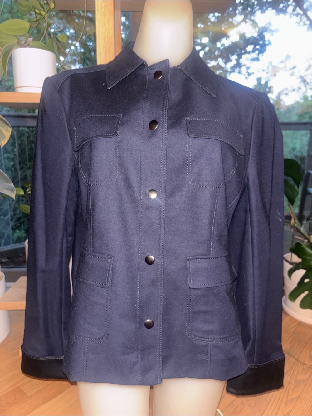 Ann Taylor Navy Utility Jacket with Button Front size 10